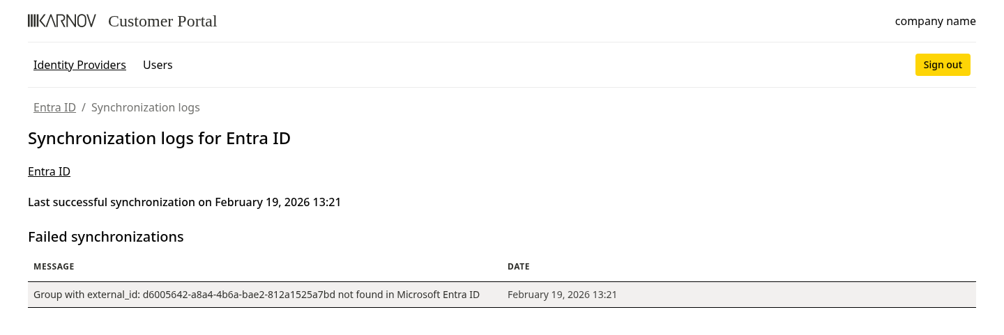 Synchronization Log - Failure