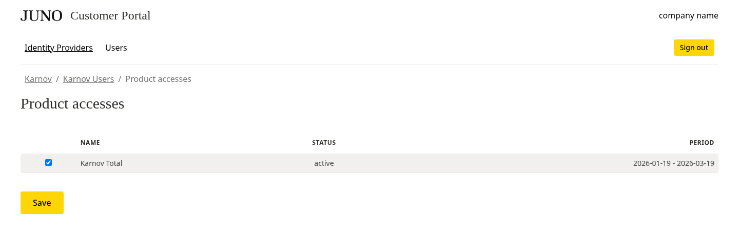 Edit Product Accesses Page
